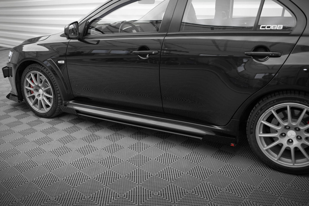 Street Pro Street+ Seitenschweller Leisten + Flaps passend für Mitsubishi Lancer EVO X schwarz Hochglanz – Ansicht 4