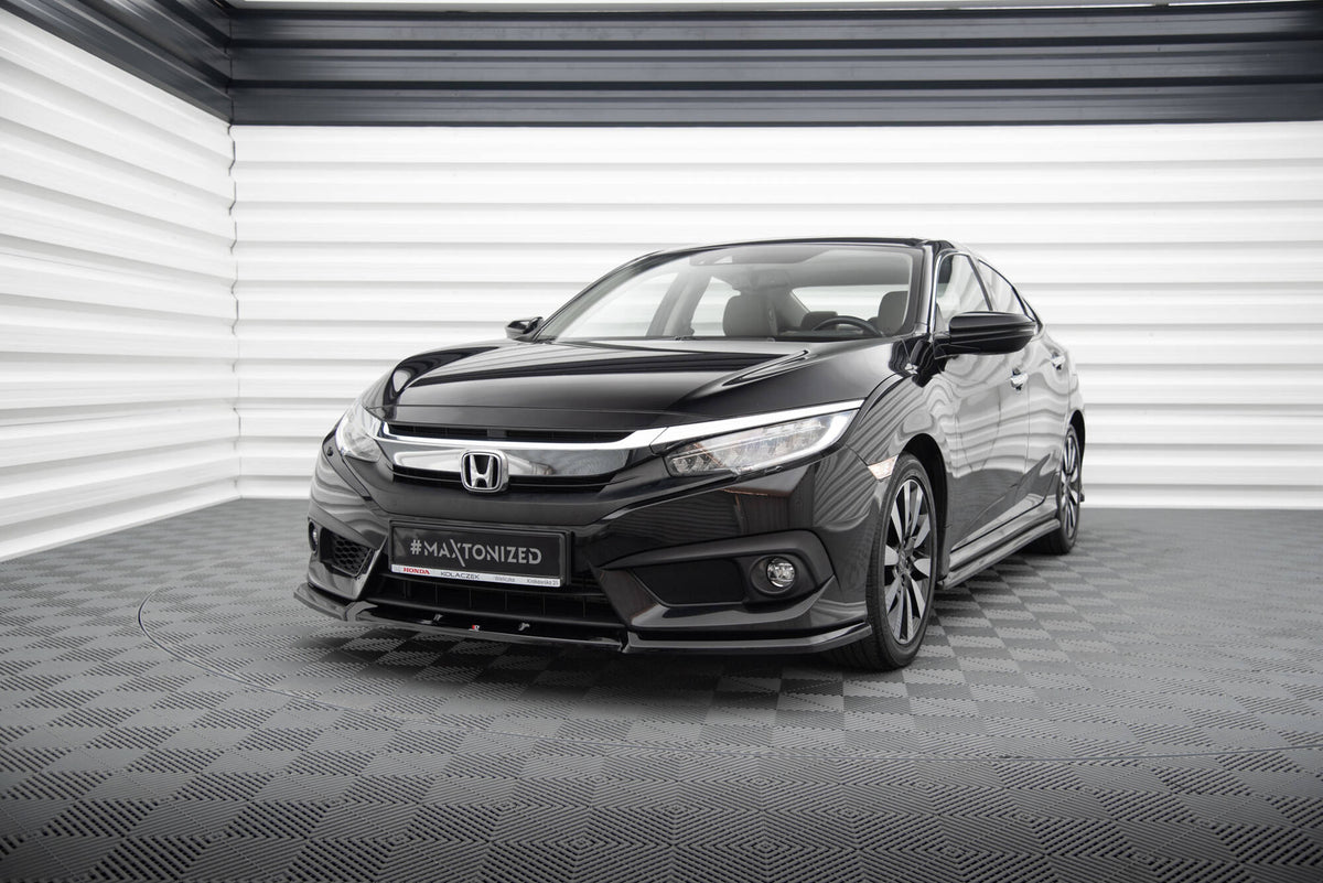Street+ Spoilerlippe Front Ansatz V.1 passend für Honda Civic Limousine Mk10 schwarz Hochglanz – Ansicht 3