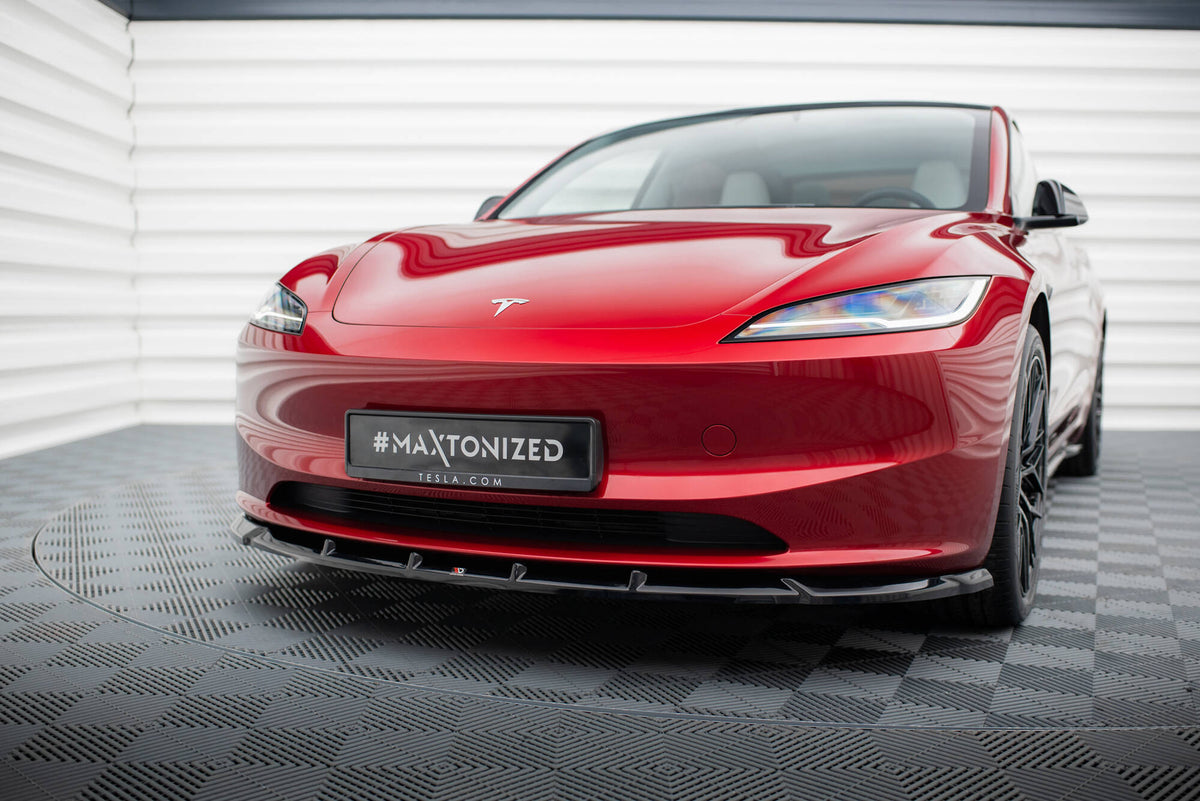 Street+ Spoilerlippe Front Ansatz passend für V.2 Tesla Model 3 Project HighlandFacelift schwarz Hochglanz – Ansicht 4
