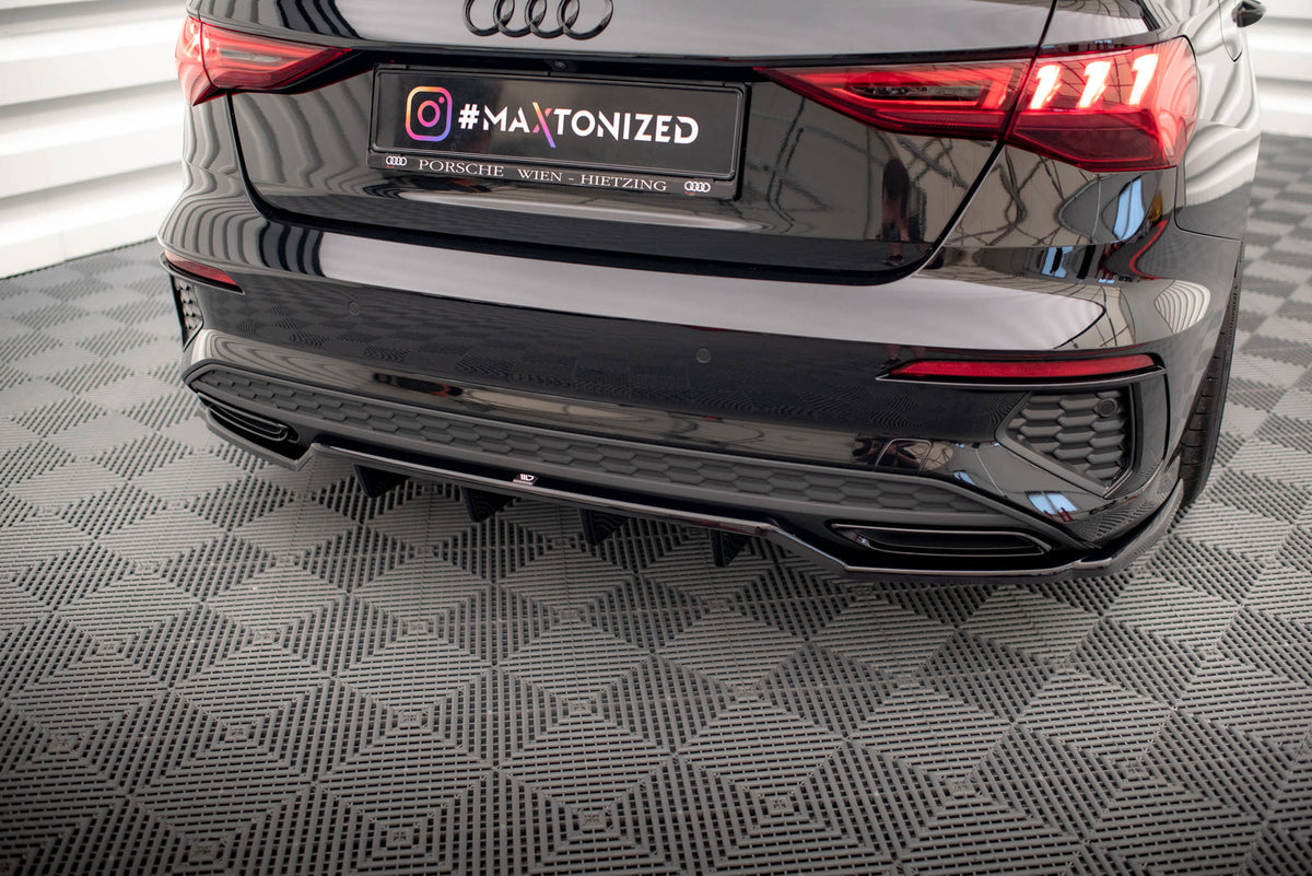 Street+ Mittlerer Diffusor RACE passend für Audi A3 S-Line Limousine 8Y schwarz Hochglanz – Ansicht 3