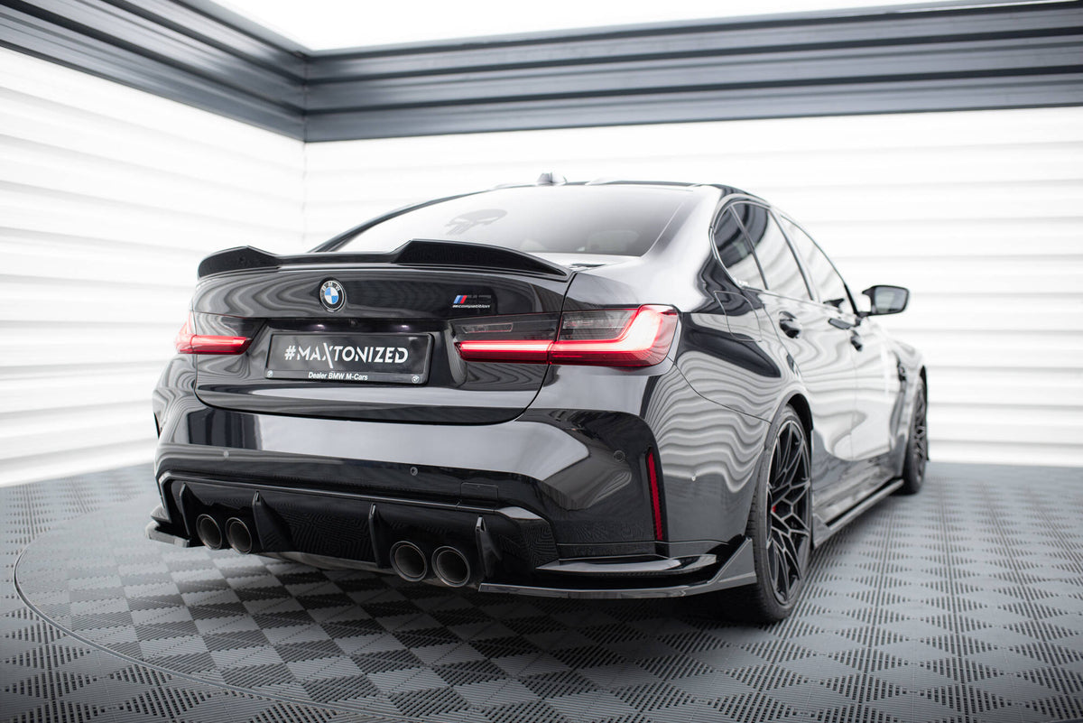 Heck Ansatz Flaps Diffusor V.3 passend für CSL Look BMW M3 Limousine / Touring G80 / G81 schwarz Hochglanz – Ansicht 1