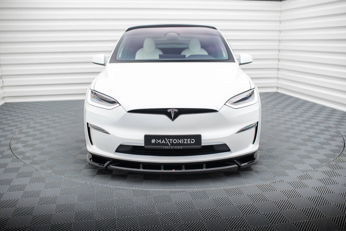 Street+ Spoilerlippe Front Ansatz V.2 passend für Tesla Model X Mk1 Facelift schwarz Hochglanz – Ansicht 1