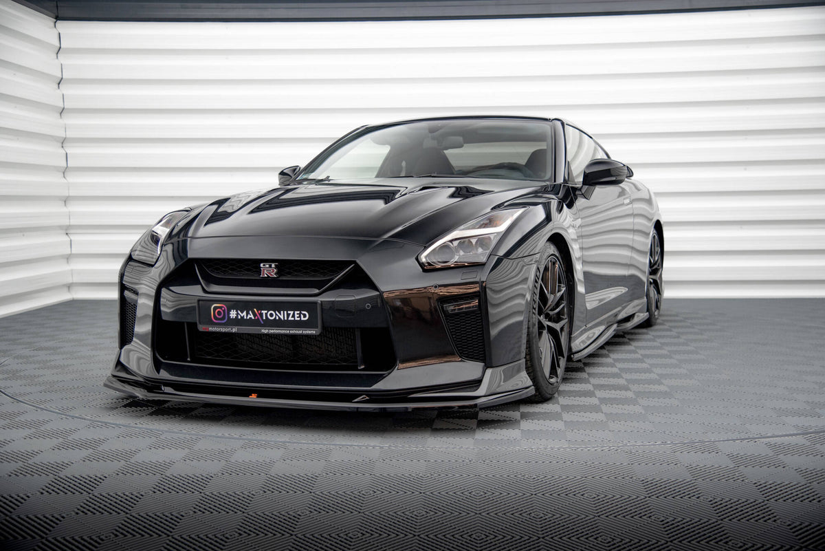 Street+ Spoilerlippe Front Ansatz V.1 passend für Nissan GTR R35 Facelift schwarz Hochglanz – Ansicht 1