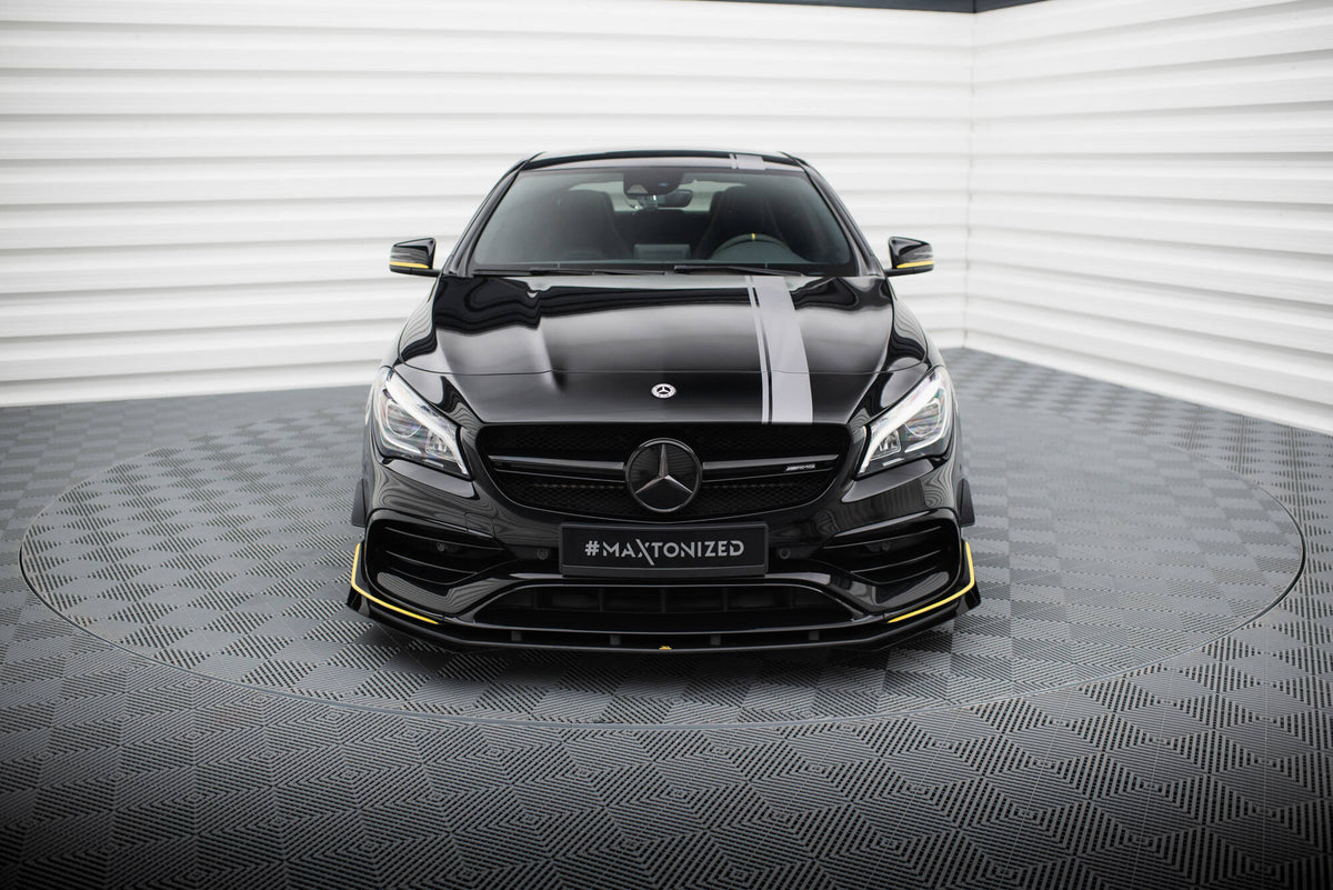 Street Pro Street+ Spoilerlippe Front Ansatz + Flaps passend für Mercedes-AMG CLA 45 Aero C117 Facelift schwarz Hochglanz – Ansicht 1