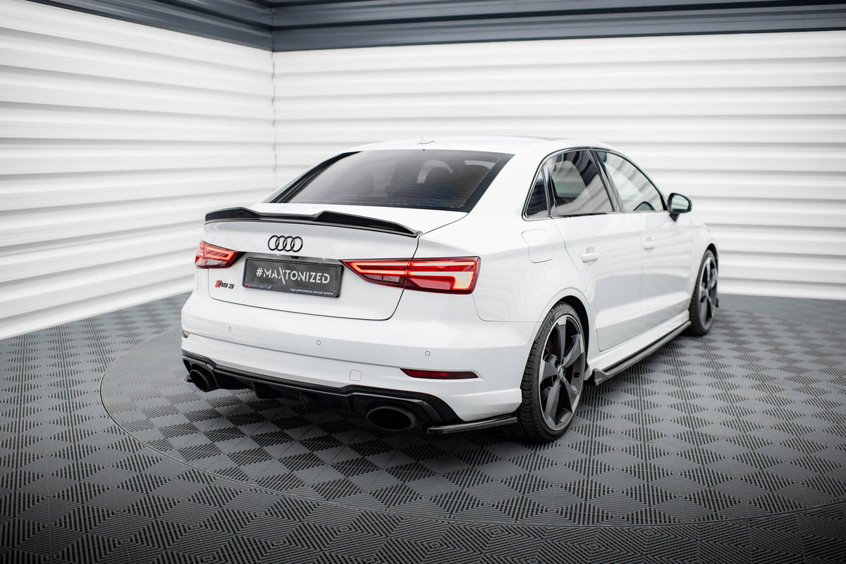 Heck Ansatz Flaps Diffusor V.2 passend für Audi RS3 Limousine 8V Facelift schwarz Hochglanz – Ansicht 1