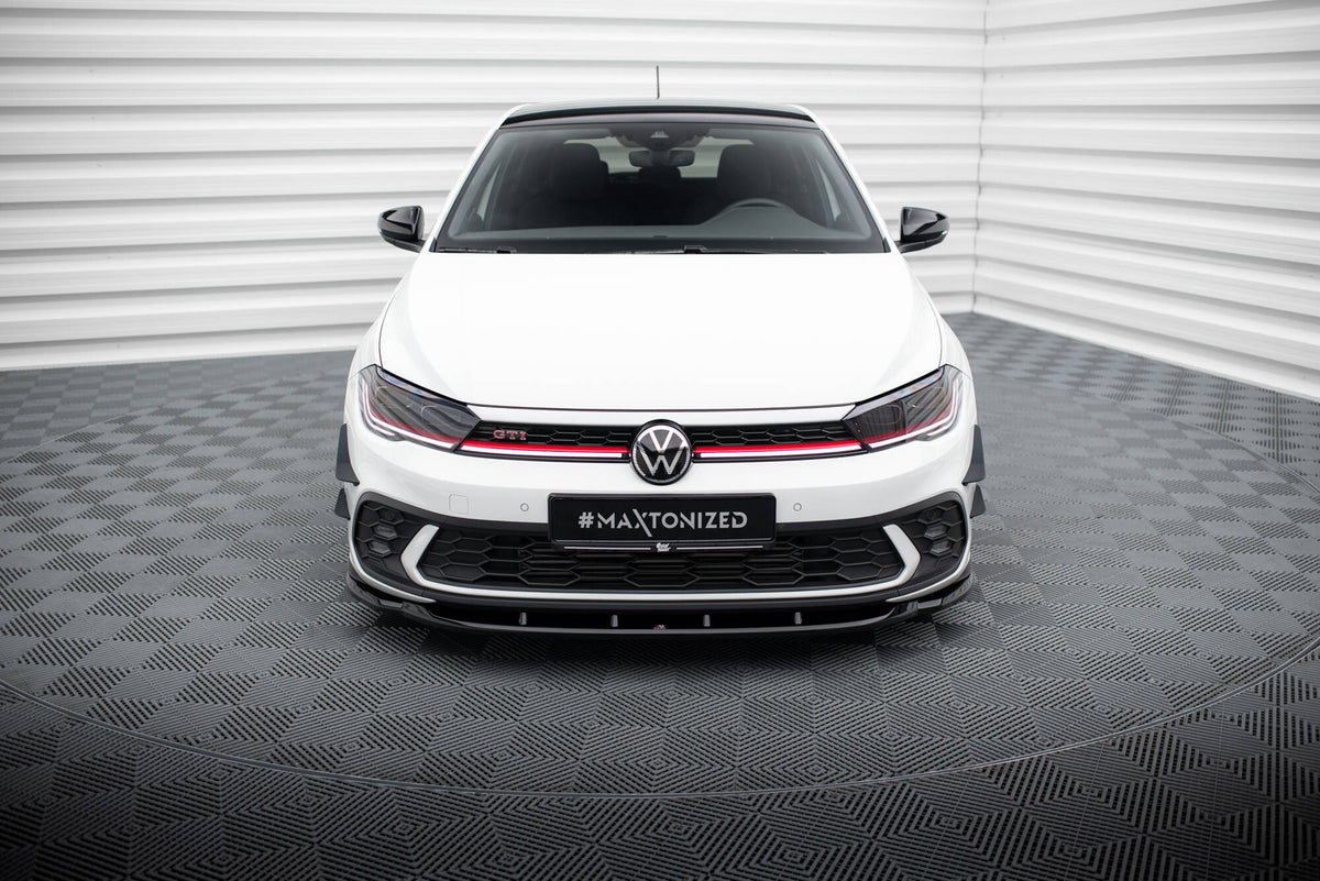 Street+ Spoilerlippe Front Ansatz V.1 passend für VW Polo GTI Mk6 Facelift schwarz Hochglanz – Ansicht 1