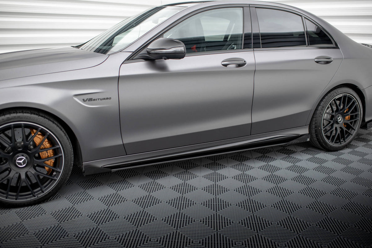 Street Pro Street+ Seitenschweller Leisten + Flaps passend für Mercedes-AMG C63 Limousine / Kombi W205 Facelift schwarz Hochglanz – Ansicht 4