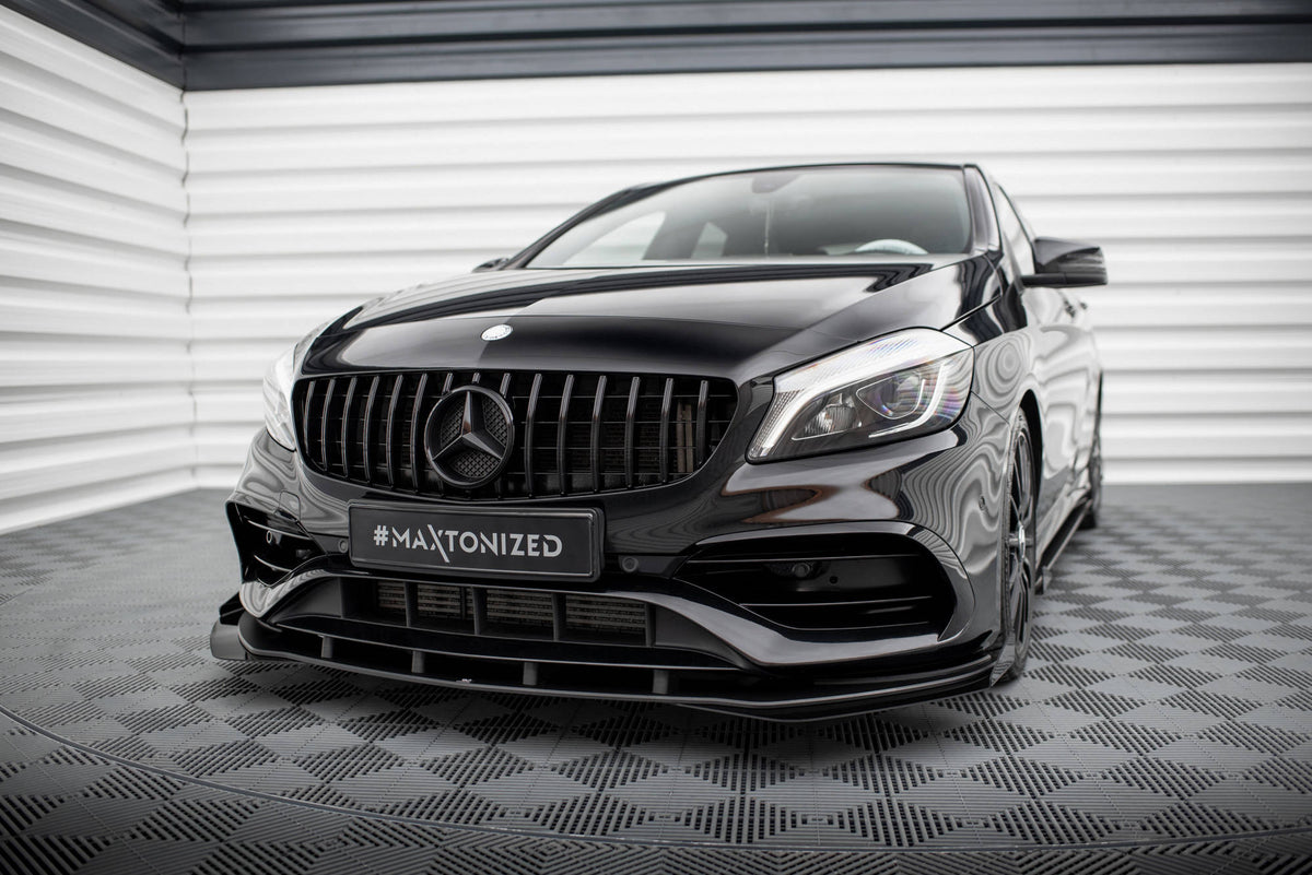 Front Stoßstange Flaps passend für Mercedes-Benz A AMG-Line W176 Facelift schwarz Hochglanz – Ansicht 1