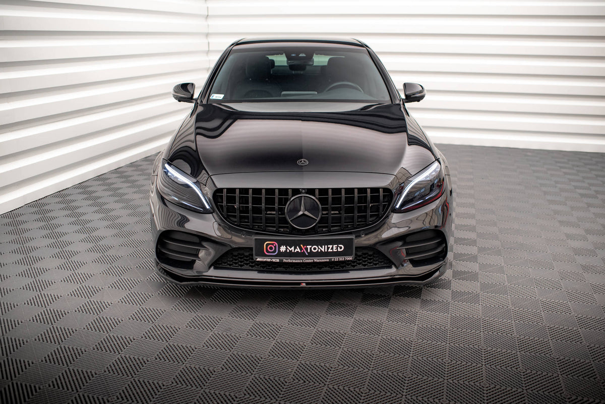 Street+ Spoilerlippe Front Ansatz V.1 passend für Mercedes-Benz C AMG Line Limousine / Coupe / Kombi W205 / C205 / S205 Facelift schwarz Hochglanz – Ansicht 1