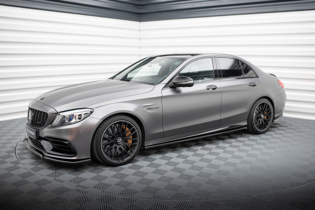 Street+ Seitenschweller Leisten passend für Mercedes-AMG C63 Limousine / Kombi W205 Facelift schwarz Hochglanz – Ansicht 1