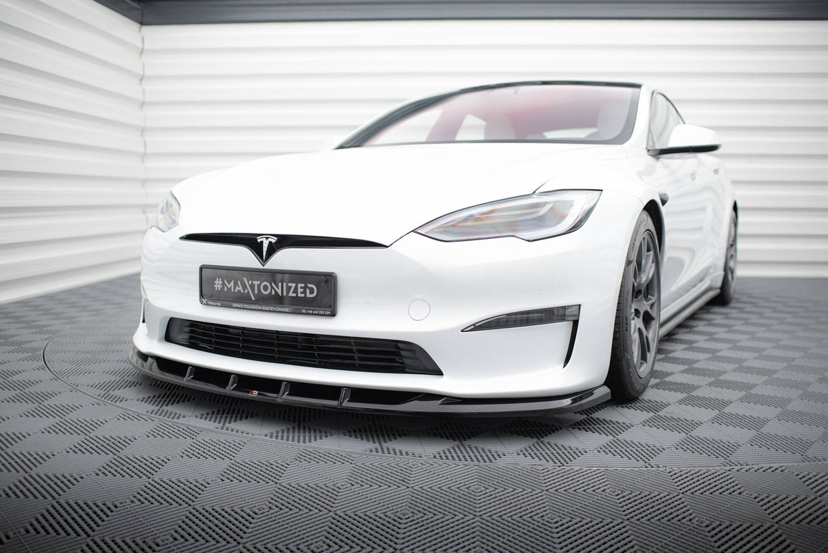 Street+ Spoilerlippe Front Ansatz V.3 passend für Tesla Model S Plaid Mk1 Facelift schwarz Hochglanz – Ansicht 3