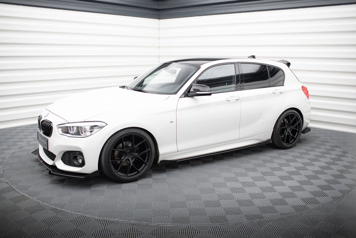 Street Pro Street+ Seitenschweller Leisten V.2 passend für + Flaps passend für BMW 1er F20 M135i / M140i / M-Paket  schwarz Hochglanz – Ansicht 1