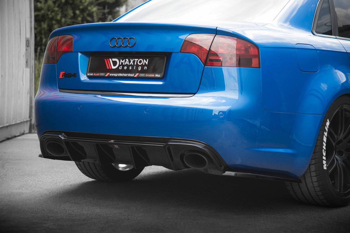 Heck Ansatz Flaps Diffusor V.2 passend für Audi RS4 Limousine B7 schwarz Hochglanz – Ansicht 4