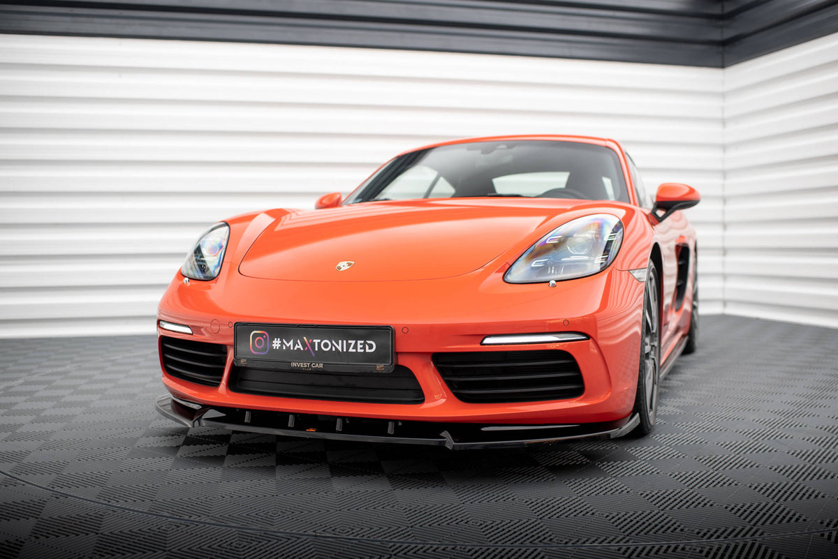 Street+ Spoilerlippe Front Ansatz V.1 passend für Porsche 718 Cayman 982c schwarz Hochglanz – Ansicht 3