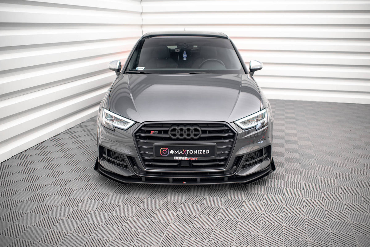 Street Pro Street+ Spoilerlippe Front Ansatz passend für + Flaps passend für V.1 + Flaps Audi S3 / A3 S-Line Sportback 8V Facelift schwarz Hochglanz – Ansicht 1