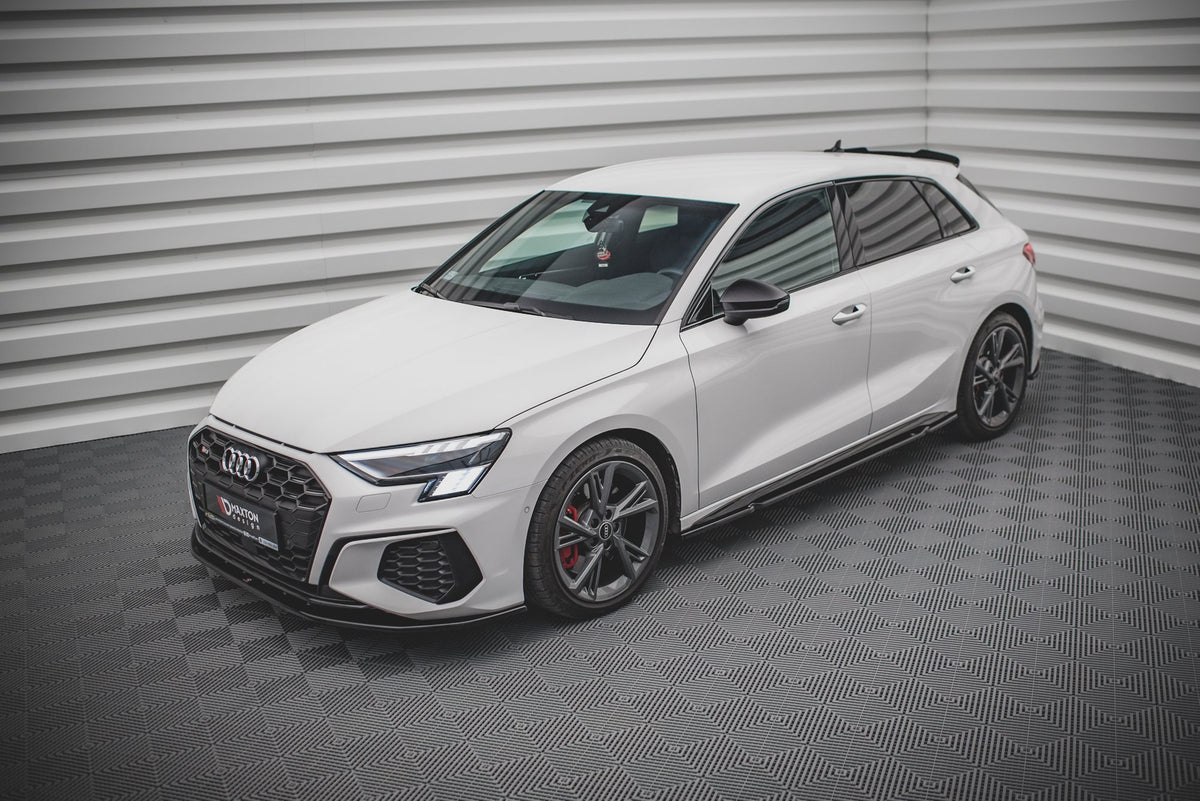 Street+ Seitenschweller Leisten passend für V.1 passend für Audi S3 / A3 S-Line Sportback / Limousine 8Y / 8Y Facelift schwarz Hochglanz – Ansicht 1