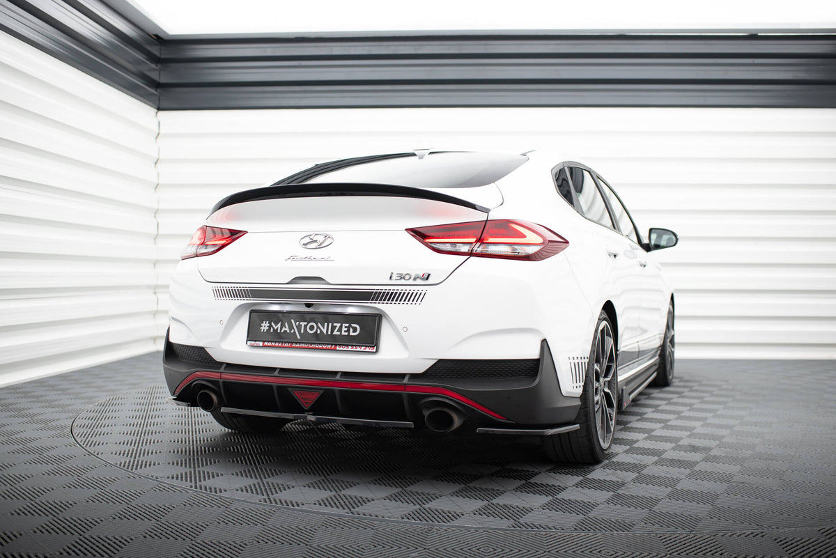 Heck Ansatz Flaps Diffusor passend für Hyundai I30 N Mk3 Fastback  schwarz Hochglanz – Ansicht 1