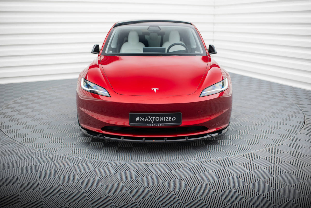Street+ Spoilerlippe Front Ansatz passend für V.2 Tesla Model 3 Project HighlandFacelift schwarz Hochglanz – Ansicht 3