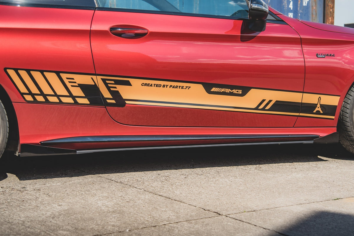 Street Pro Street+ Seitenschweller Leisten + Flaps passend für Mercedes-AMG C43 / AMG-Line Coupe C205 schwarz Hochglanz – Ansicht 5