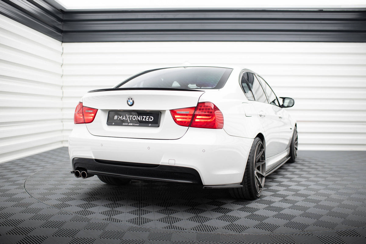 Heck Ansatz Flaps Diffusor passend für BMW 3er E90 M Paket schwarz Hochglanz – Ansicht 1