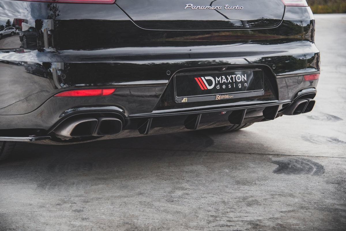Diffusor Heck Ansatz passend für Porsche Panamera Turbo 970 Facelift schwarz Hochglanz – Ansicht 5
