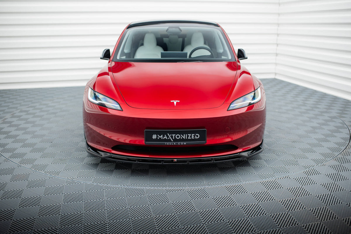 Street+ Spoilerlippe Front Ansatz V.1 passend für Tesla Model 3 Project HighlandFacelift schwarz Hochglanz – Ansicht 3