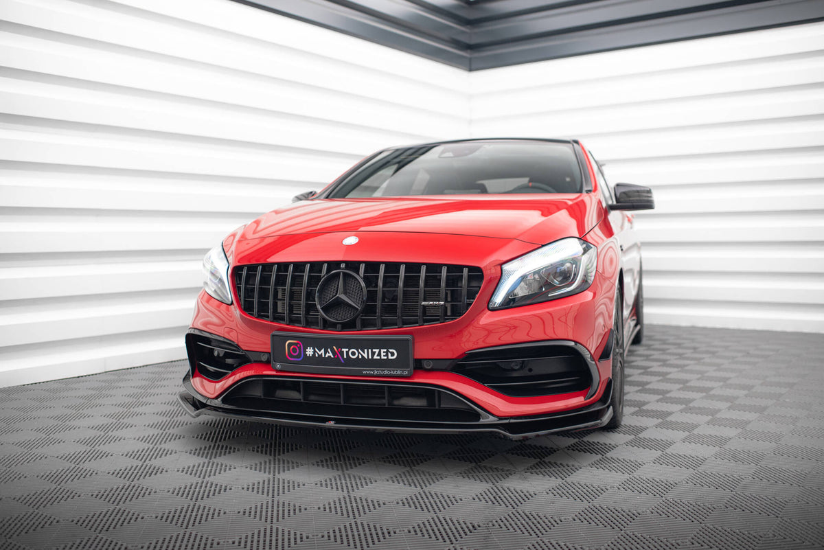 Street+ Spoilerlippe Front Ansatz V.2 passend für Mercedes-Benz A45 Aero W176 Facelift schwarz Hochglanz – Ansicht 4
