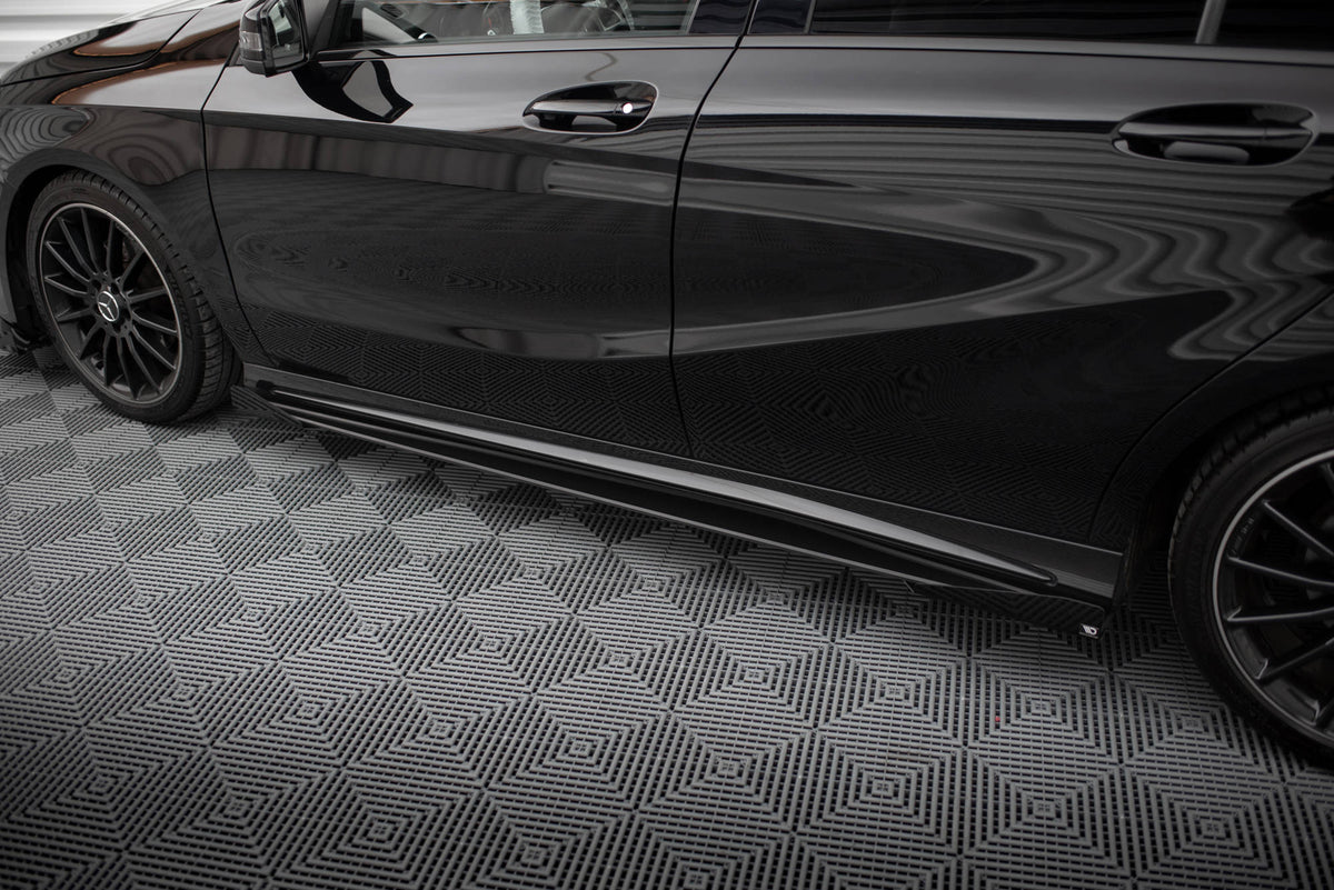 Street Pro Street+ Seitenschweller Leisten + Flaps passend für Mercedes-Benz A AMG-Line W176 Facelift schwarz Hochglanz – Ansicht 4