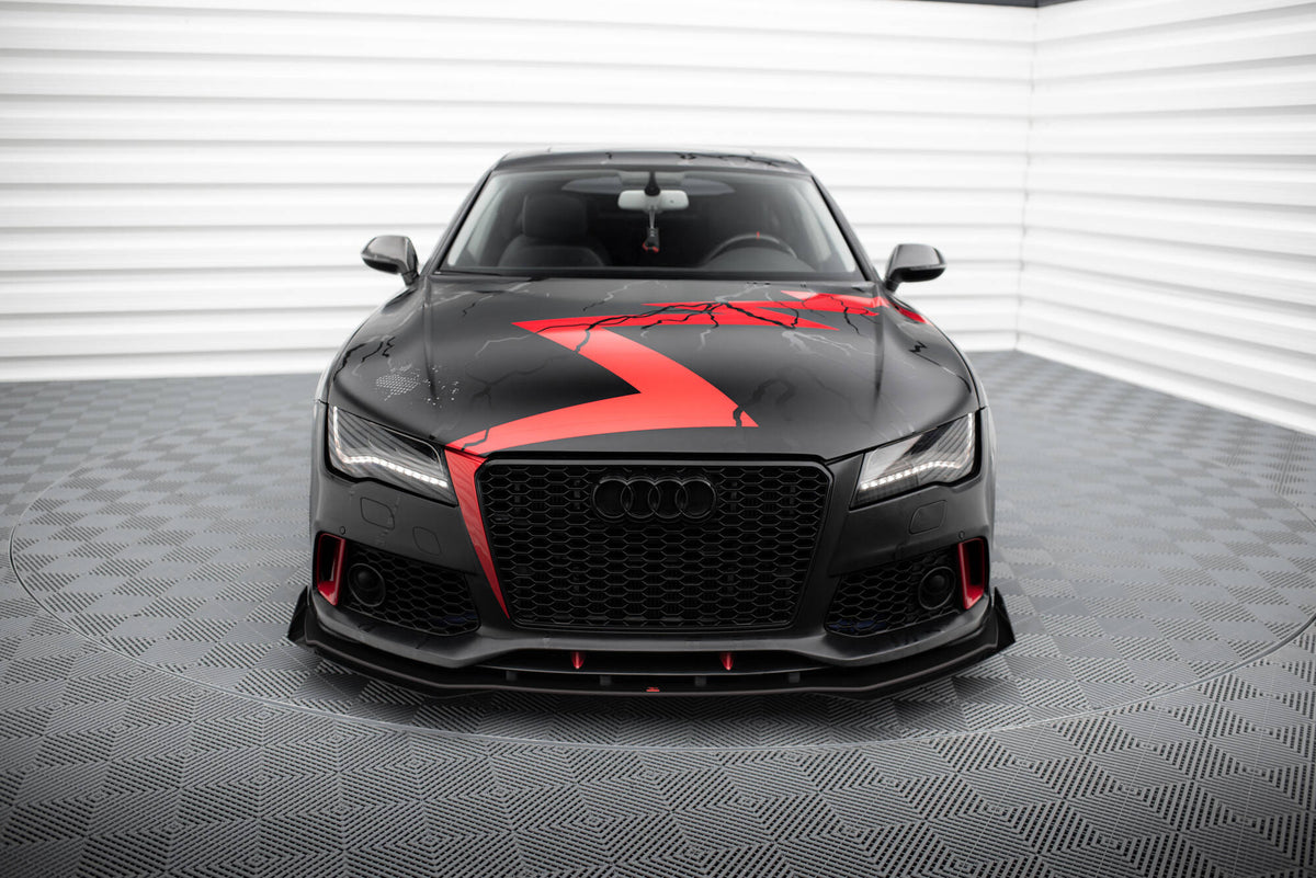 Front Stoßstange Flaps passend für Audi A7 RS7 Look C7 schwarz Hochglanz – Ansicht 1