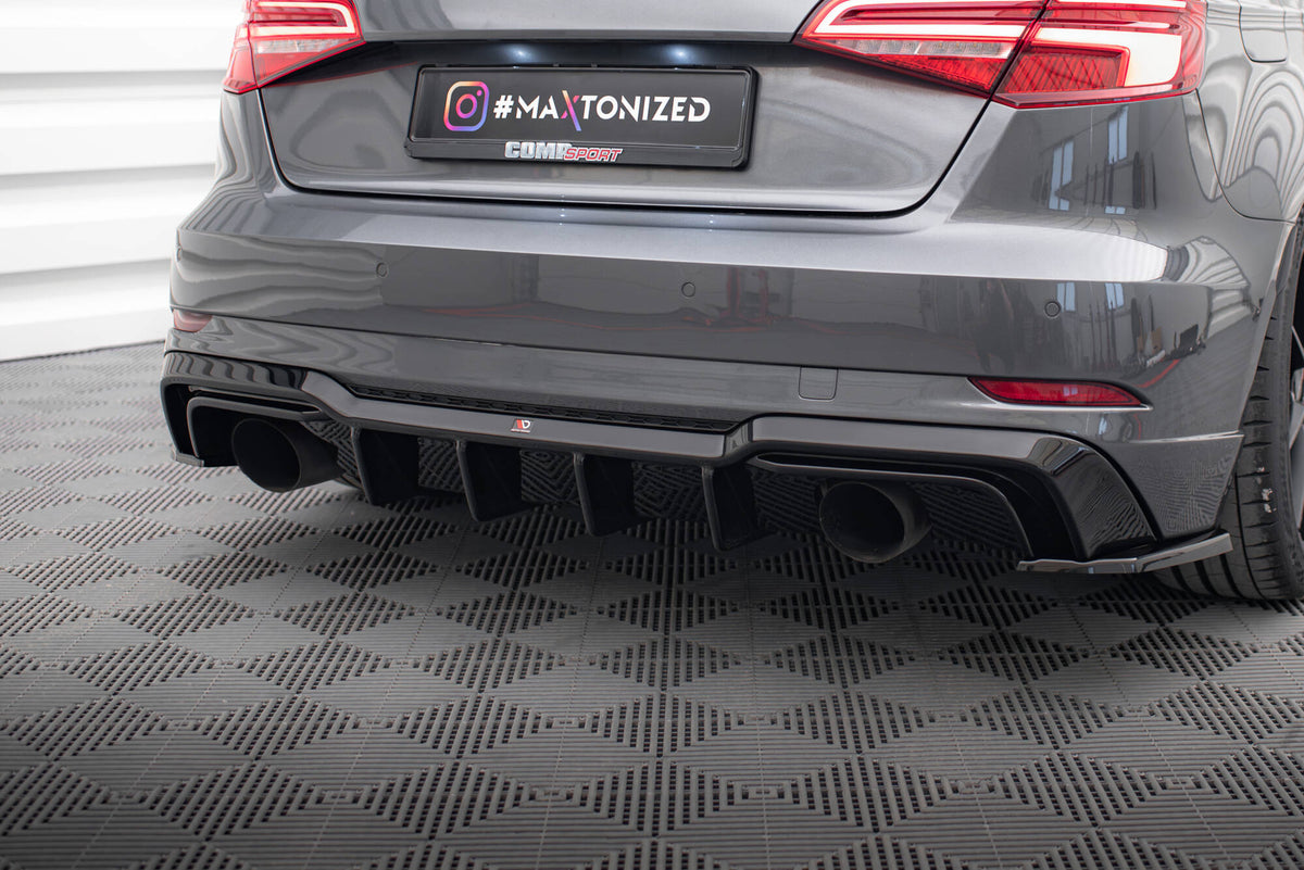 Diffusor Heck Ansatz passend für Audi A3 S-Line Sportback 8V Facelift (Einzelauspuff li. re.) – Ansicht 3