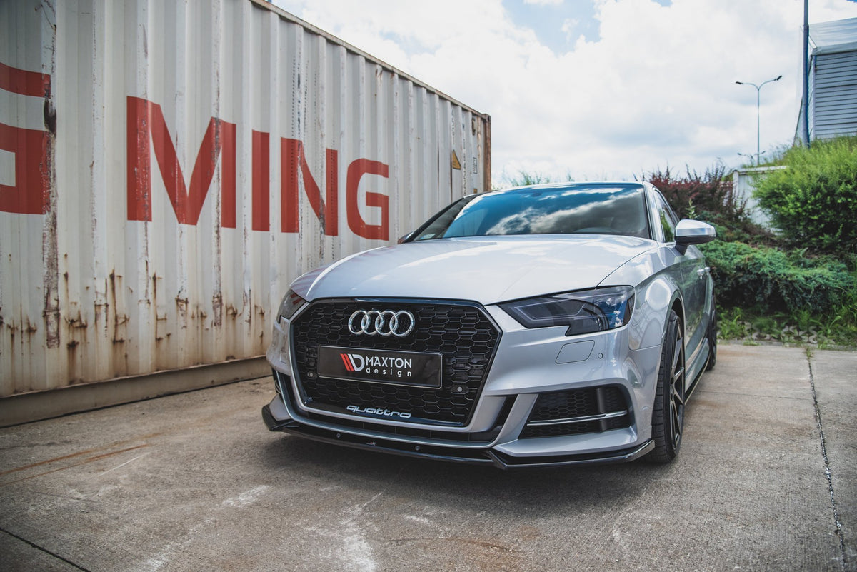 Street+ Spoilerlippe Front Ansatz V.3 passend für Audi S3 / A3 S-Line 8V FL Limousine schwarz Hochglanz – Ansicht 6