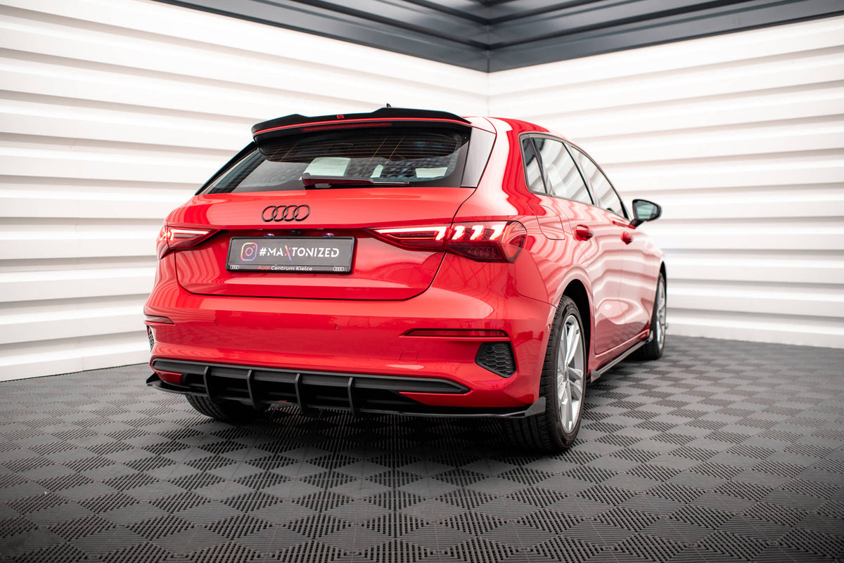 Robuste Racing Diffusor Heck Ansatz + Flaps passend für Audi A3 Sportback 8Y schwarz Hochglanz – Ansicht 1