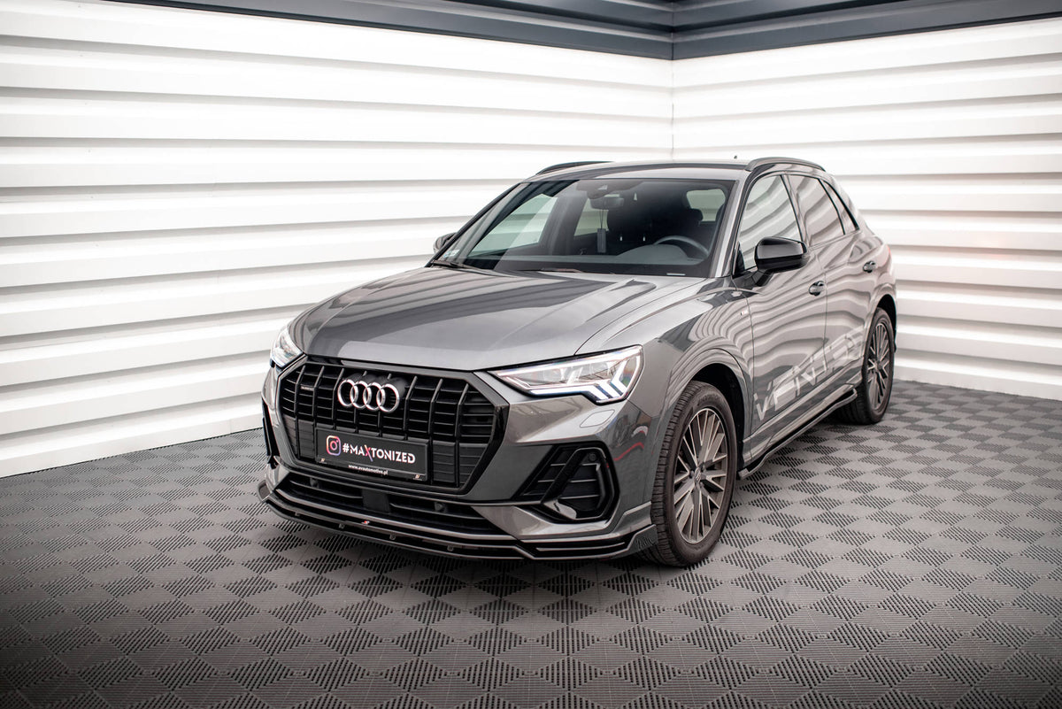 Street+ Spoilerlippe Front Ansatz V.4 passend für Audi Q3 Sportback / SUV S-Line F3 schwarz Hochglanz – Ansicht 4