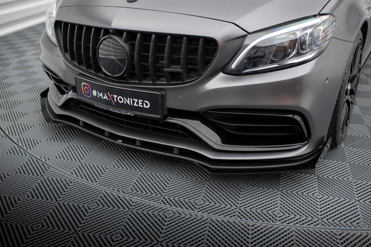 Street Pro Street+ Spoilerlippe Front Ansatz + Flaps passend für Mercedes-AMG C63 Limousine / Kombi W205 Facelift schwarz Hochglanz – Ansicht 3