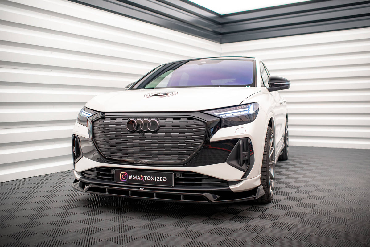 Street+ Spoilerlippe Front Ansatz V.2 passend für Audi Q4 e-tron Sportback S-line Mk1 schwarz Hochglanz – Ansicht 4