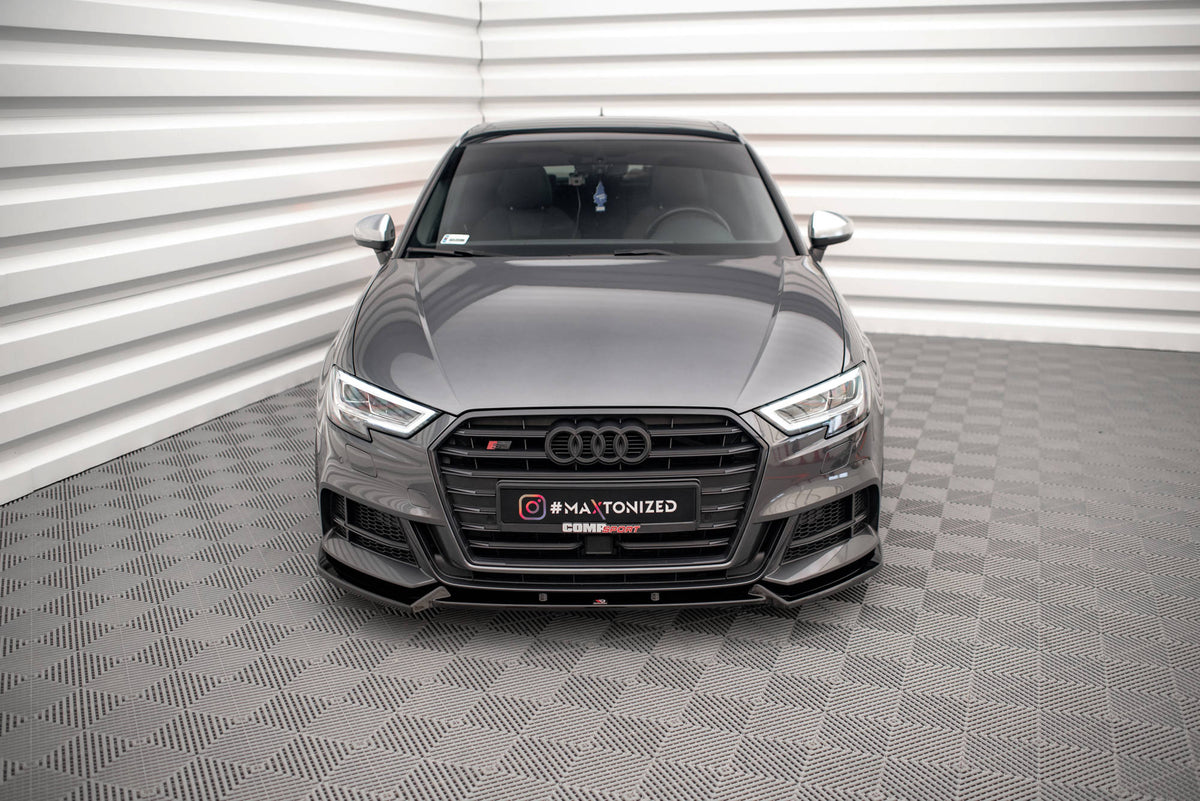 Street+ Spoilerlippe Front Ansatz V.1 passend für Audi S3 / A3 S-Line Sportback 8V Facelift schwarz Hochglanz – Ansicht 1