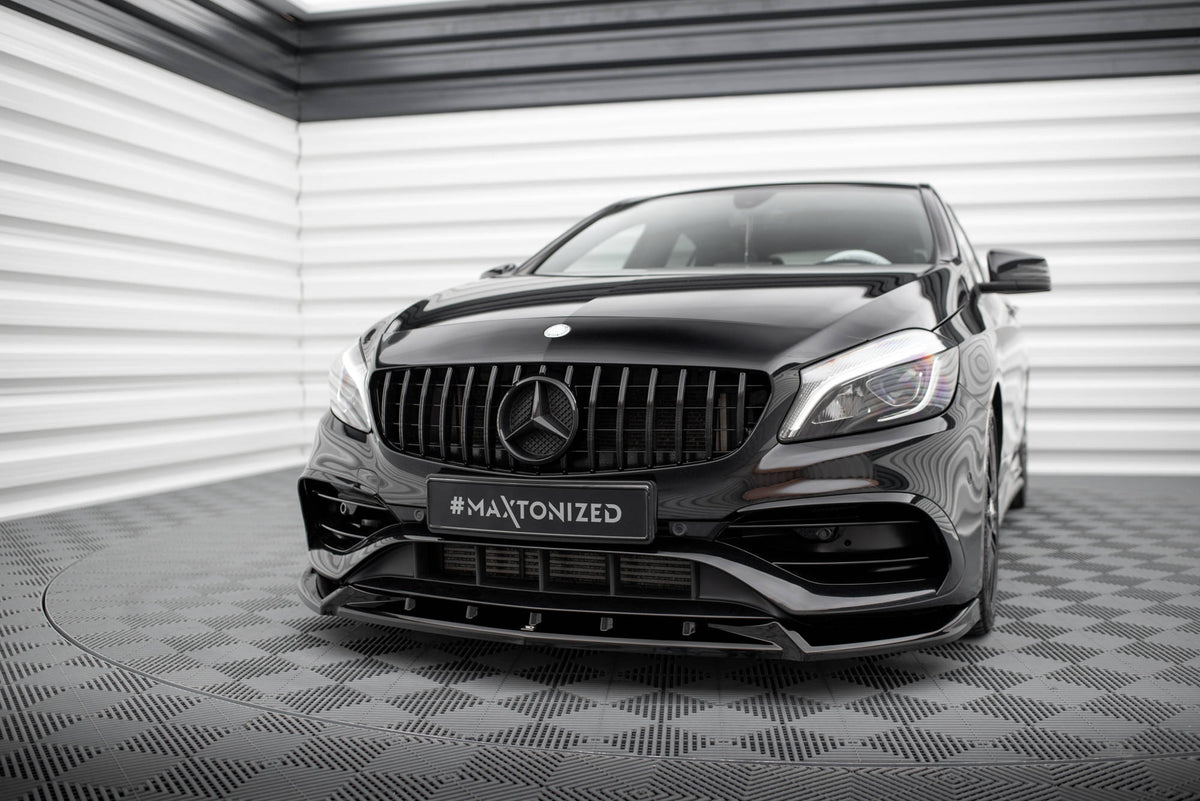 Street+ Spoilerlippe Front Ansatz V.2 passend für Mercedes-Benz A AMG-Line W176 Facelift schwarz Hochglanz – Ansicht 4