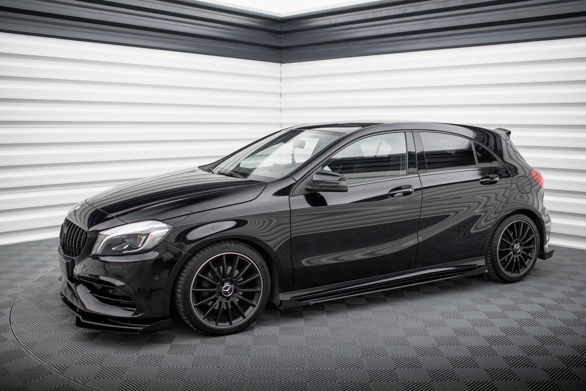 Seitenschweller Flaps passend für Mercedes-Benz A AMG-Line W176 Facelift schwarz Hochglanz – Ansicht 3