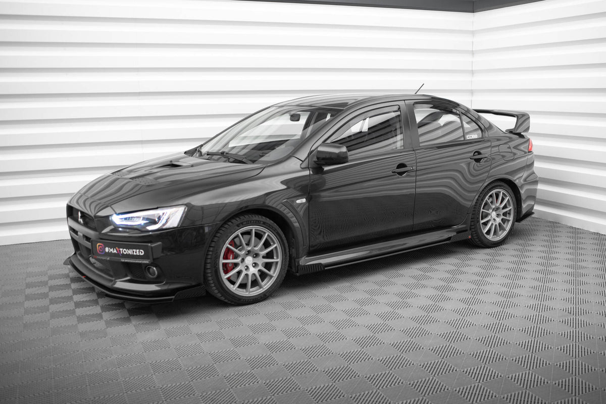 Street Pro Street+ Seitenschweller Leisten + Flaps passend für Mitsubishi Lancer EVO X schwarz Hochglanz – Ansicht 1