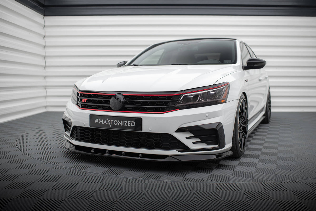 Street+ Spoilerlippe Front Ansatz V.2 passend für VW Passat GT B8 Facelift USA schwarz Hochglanz – Ansicht 3
