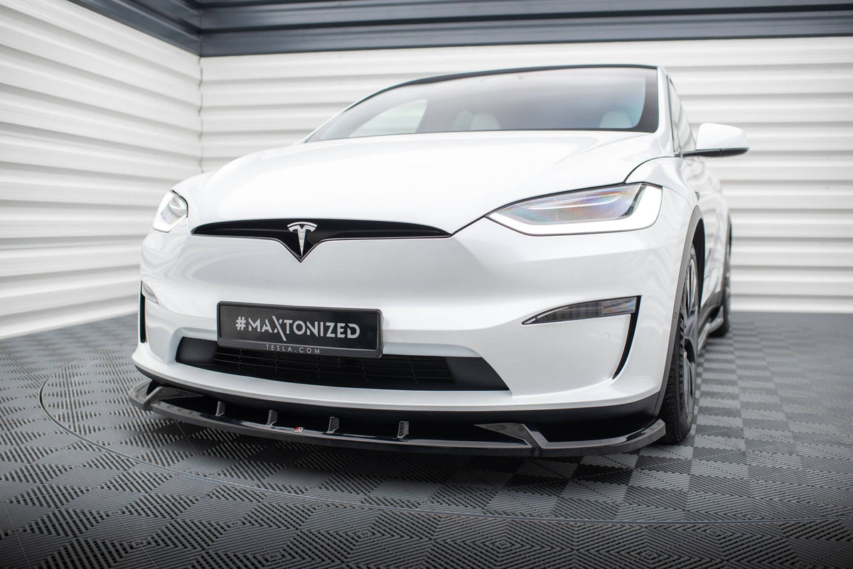 Street+ Spoilerlippe Front Ansatz V.2 passend für Tesla Model X Mk1 Facelift schwarz Hochglanz – Ansicht 3