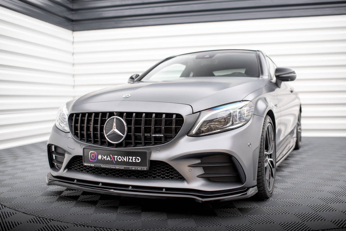 Street+ Spoilerlippe Front Ansatz V.1 passend für Mercedes-AMG C43 Coupe / Cabrio / Limousine / Kombi C205 / A205 / W205 / S205 Facelift schwarz Hochglanz – Ansicht 4