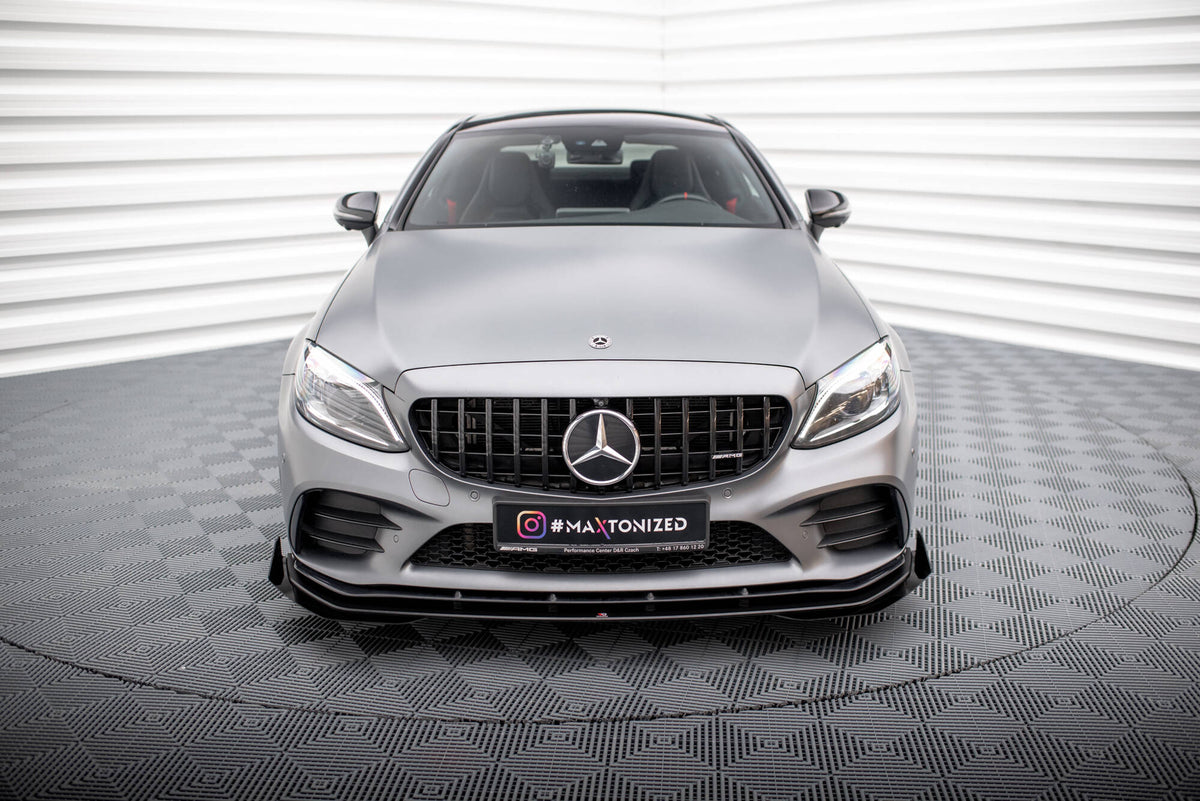 Street Pro Street+ Spoilerlippe Front Ansatz + Flaps passend für Mercedes-AMG C43 Coupe / Cabrio C205  Facelift / A205 Facelift schwarz Hochglanz – Ansicht 3