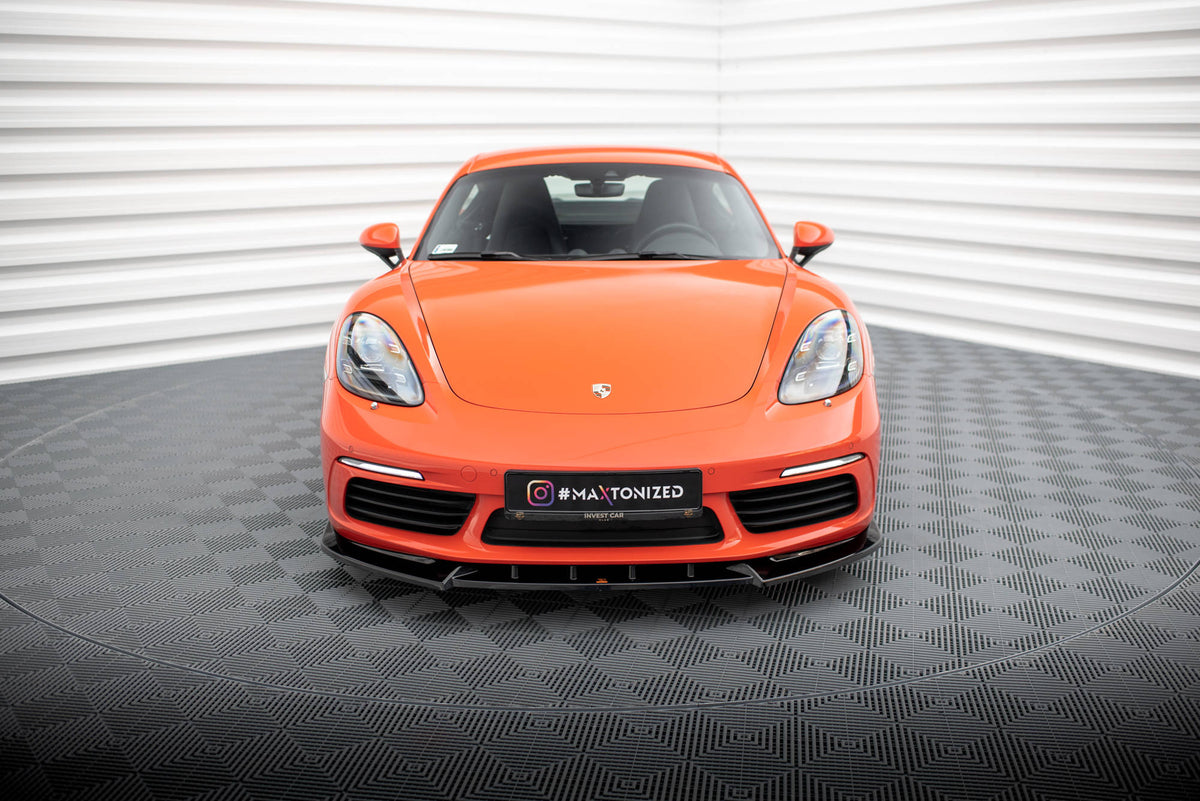 Street+ Spoilerlippe Front Ansatz V.1 passend für Porsche 718 Cayman 982c schwarz Hochglanz – Ansicht 1
