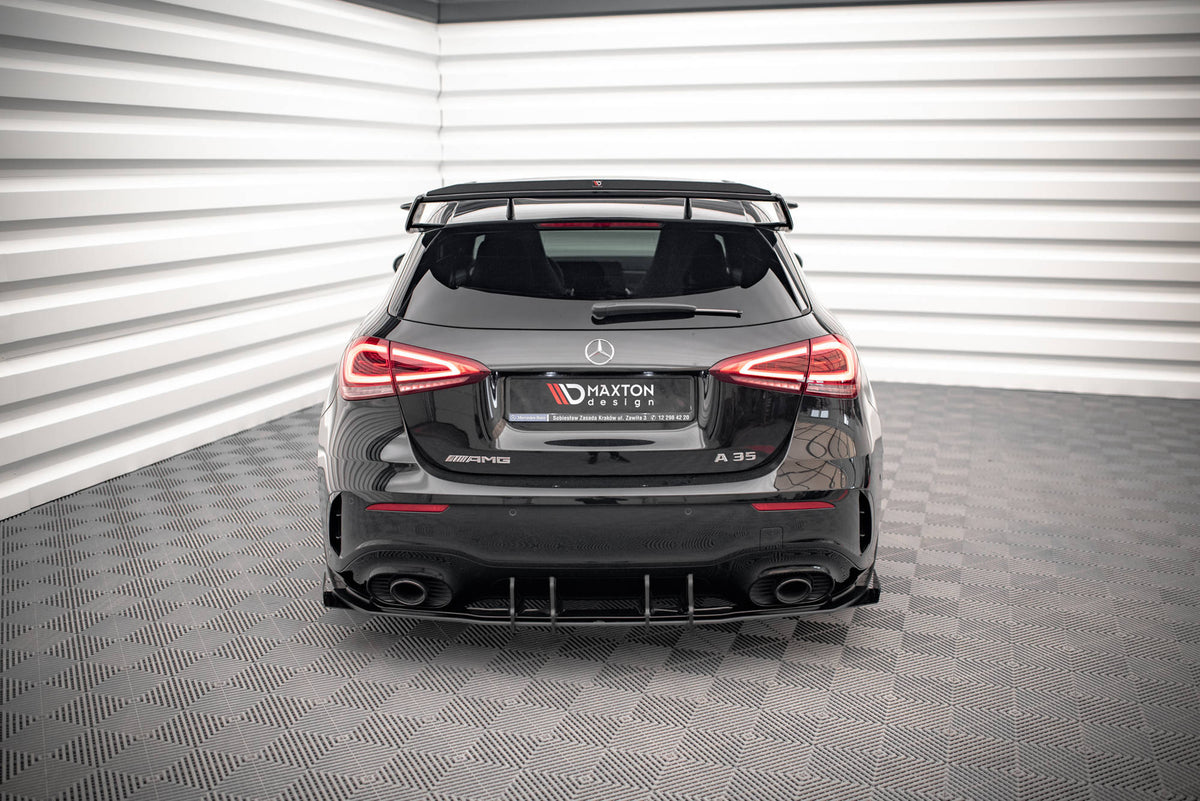 Robuste Racing Diffusor Heck Ansatz + Flaps passend für Mercedes A35 AMG Hatchback Aero Pack W177 schwarz Hochglanz – Ansicht 1