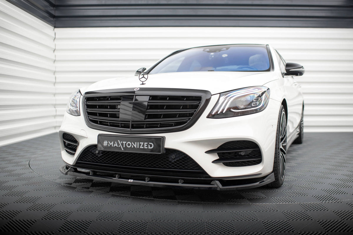 Street+ Spoilerlippe Front Ansatz V.2 passend für Mercedes-Benz S AMG-Line W222 Facelift schwarz Hochglanz – Ansicht 3