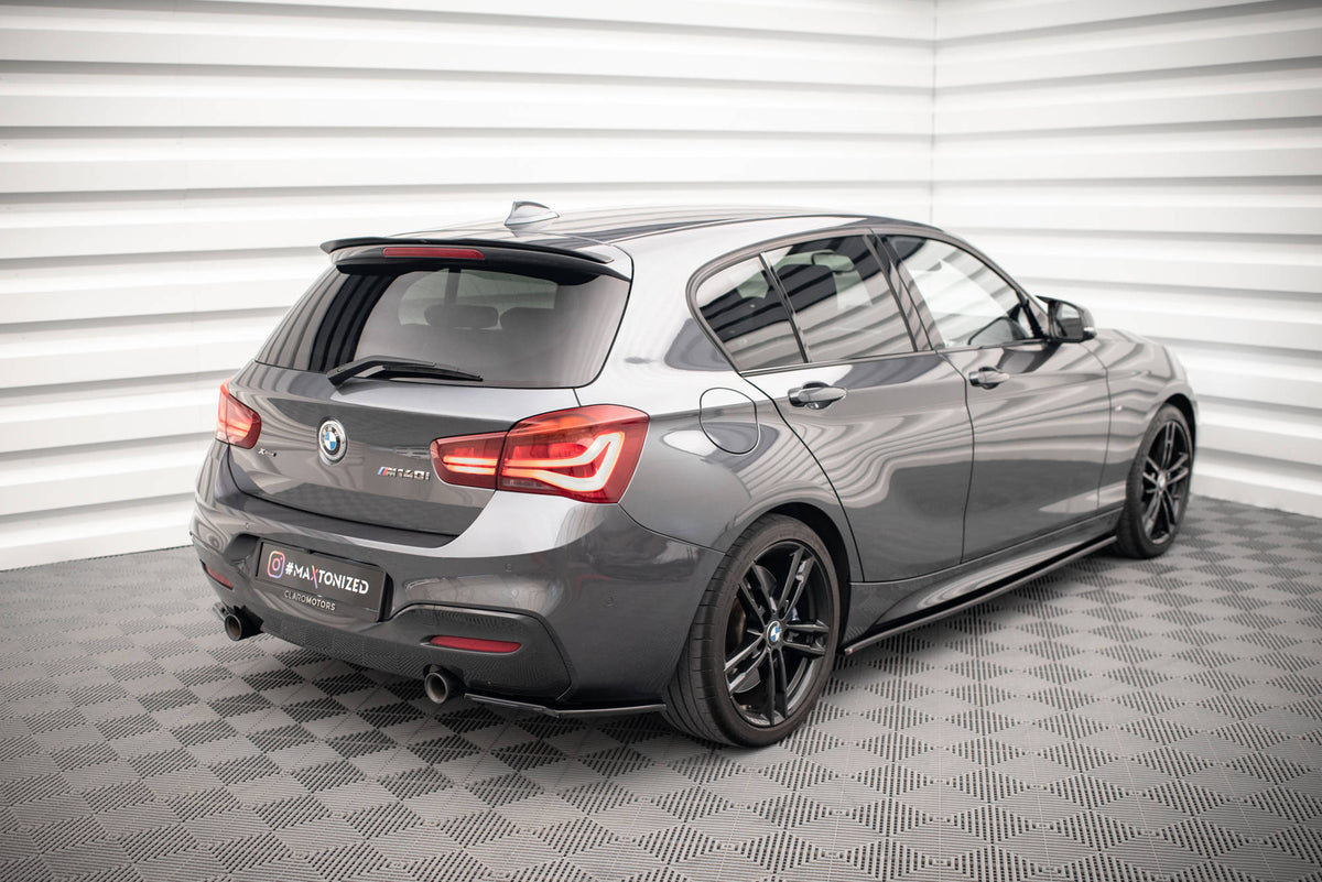 Heck Ansatz Flaps Diffusor passend für BMW 1er F20/F21 M-Power Facelift schwarz Hochglanz – Ansicht 1