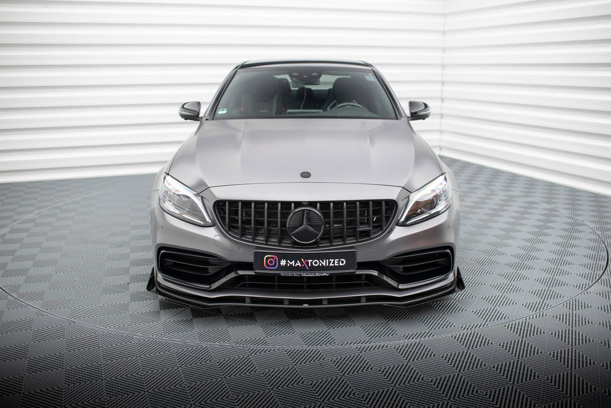 Street Pro Street+ Spoilerlippe Front Ansatz + Flaps passend für Mercedes-AMG C63 Limousine / Kombi W205 Facelift schwarz Hochglanz – Ansicht 1