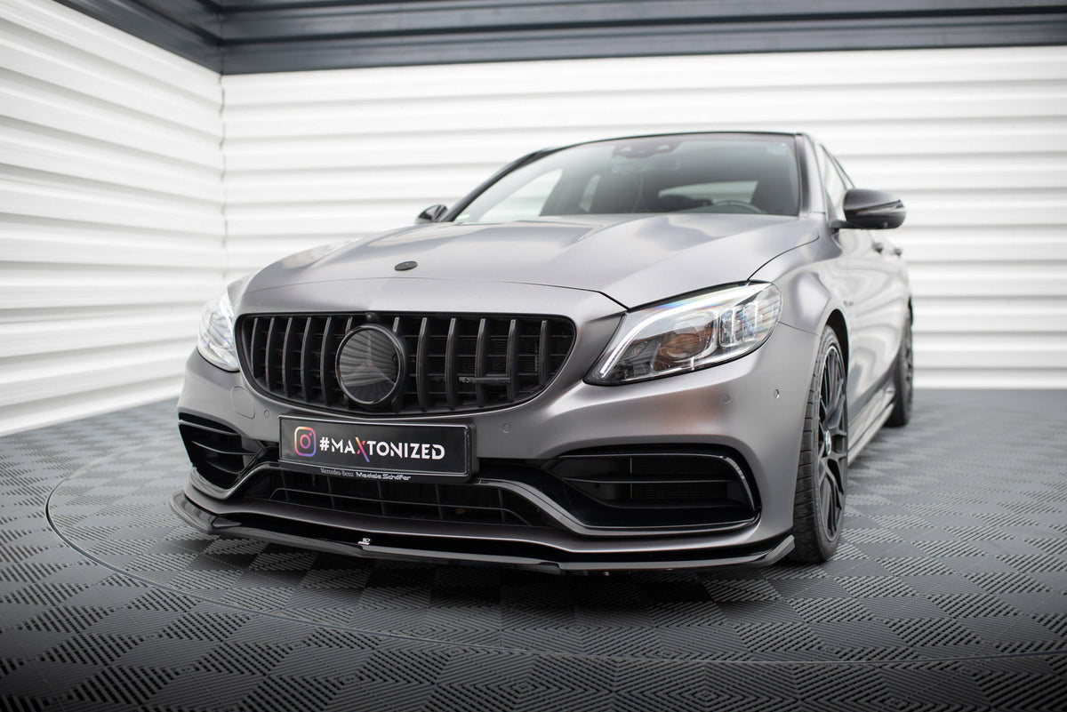 Street+ Spoilerlippe Front Ansatz V.1 passend für Mercedes-AMG C63 Limousine / Kombi W205 Facelift schwarz Hochglanz – Ansicht 4