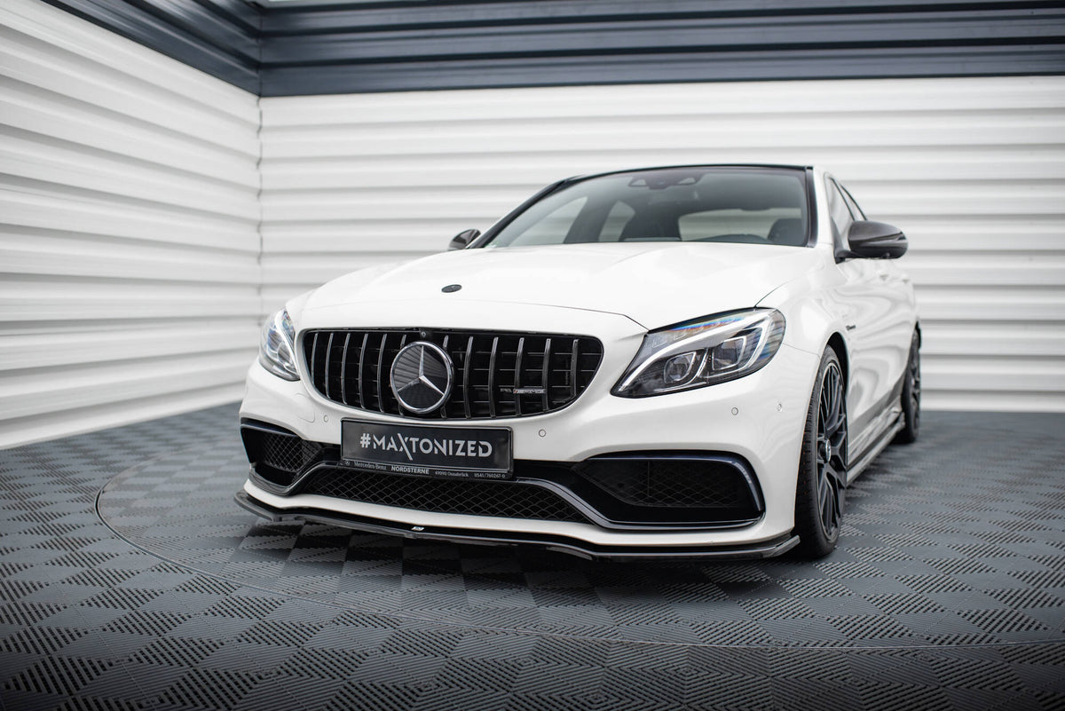 Street+ Spoilerlippe Front Ansatz V.1 passend für Mercedes-AMG C63 Limousine / Kombi W205 / S205 schwarz Hochglanz – Ansicht 4